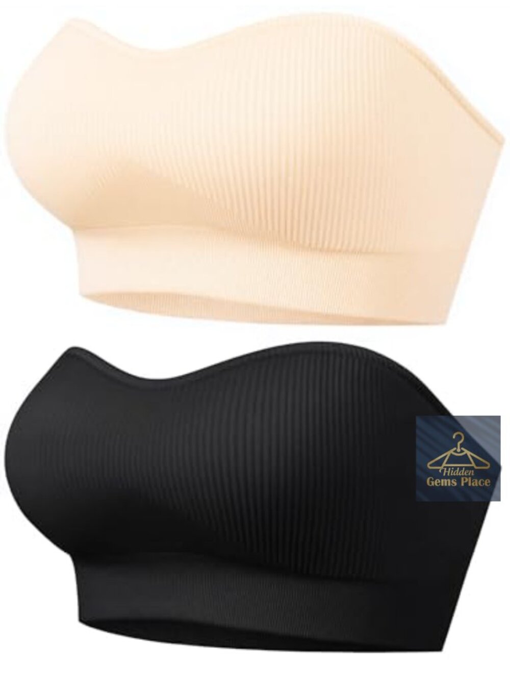 Ribbed Seamless Strapless Bra Wireless Non-Slip Padded Bandeau Tube Top With